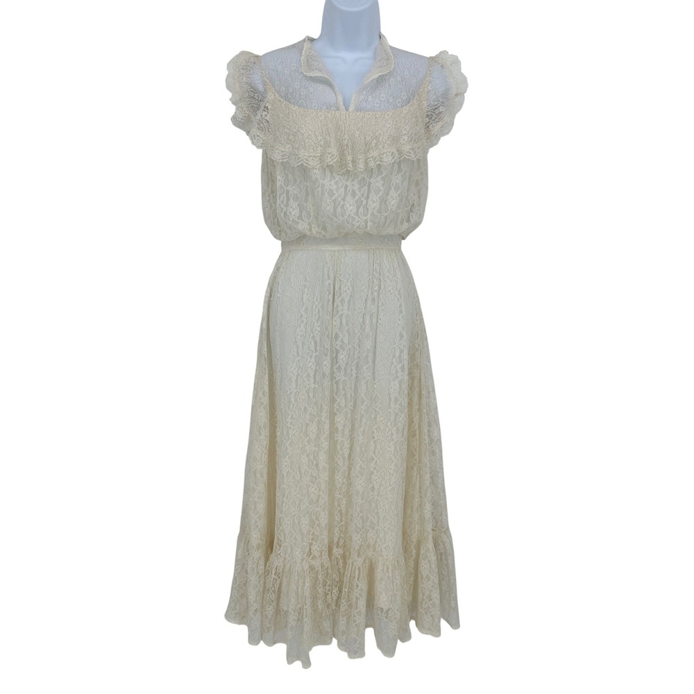 Vintage GUNNE SAX by‎ JESSICA Lace Maxi Dress 0? Cream Prairie Cottagecore Boho